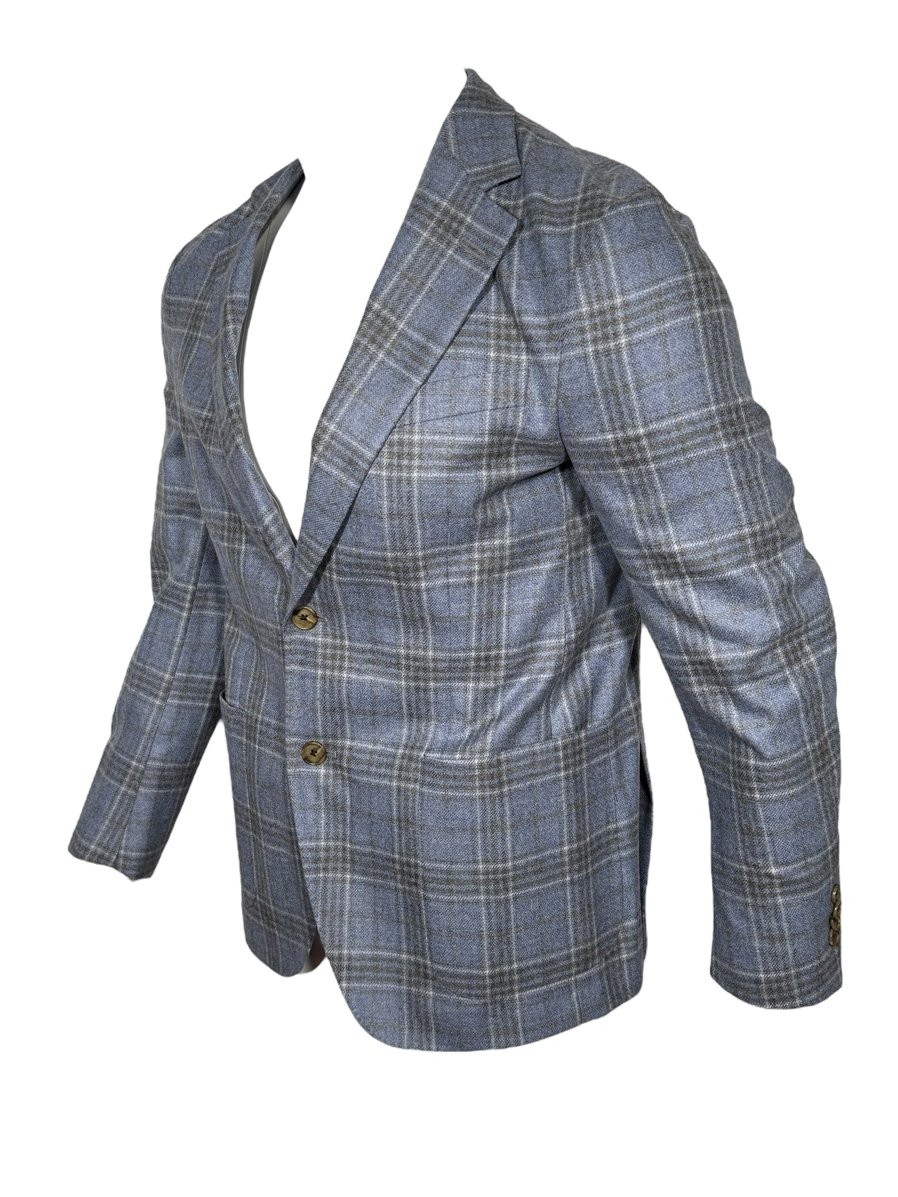 OARS & OLD IVY WOOL/CASHMERE SPORT COAT - LIGHT BLUE/BROWN CHECK
