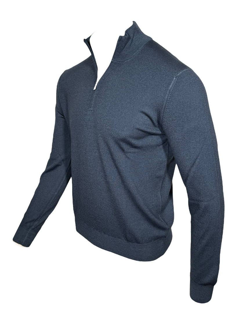 BUTTON DOWN VINTAGE 1/4 ZIP SWEATER - DARK DENIM
