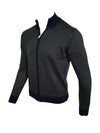 BUTTON DOWN BIRDSEYE FULL ZIP SWEATER - GREEN/NAVY