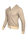 FRADI HONEYCOMB STITCH FULL ZIP HOODED SWEATER - MILK/GREY
