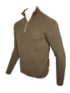 FIORONI CASHMERE MEN'S SUEDE TRIM RIBBED 1/4 ZIP SWEATER - BORNEO