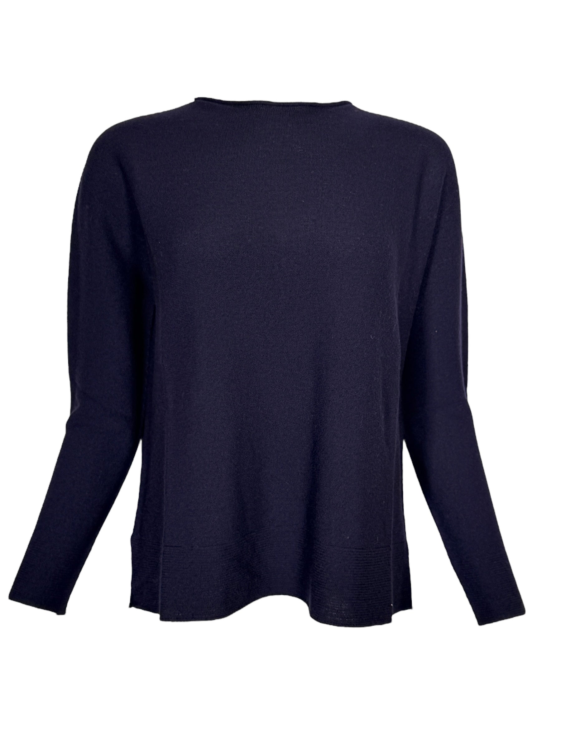 HUBERT GASSER MERINO ROUND NECK SWEATER - NAVY