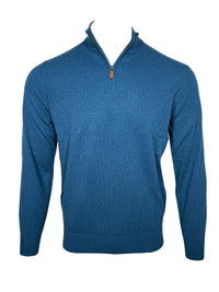 ALAN PAINE HANBURY CASHMERE 1/4 ZIP SWEATER - BOTTLE BLUE