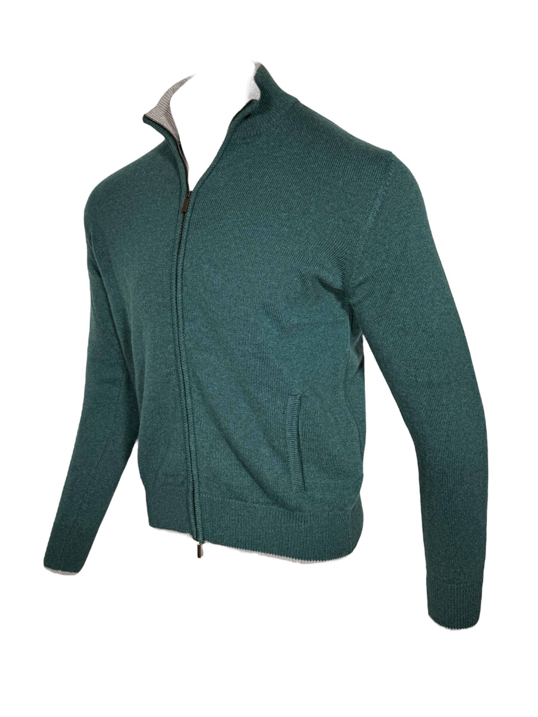 ADESI CASHMERE MEN'S TIPPED FULL ZIP SWEATER - DRAGO/CITY