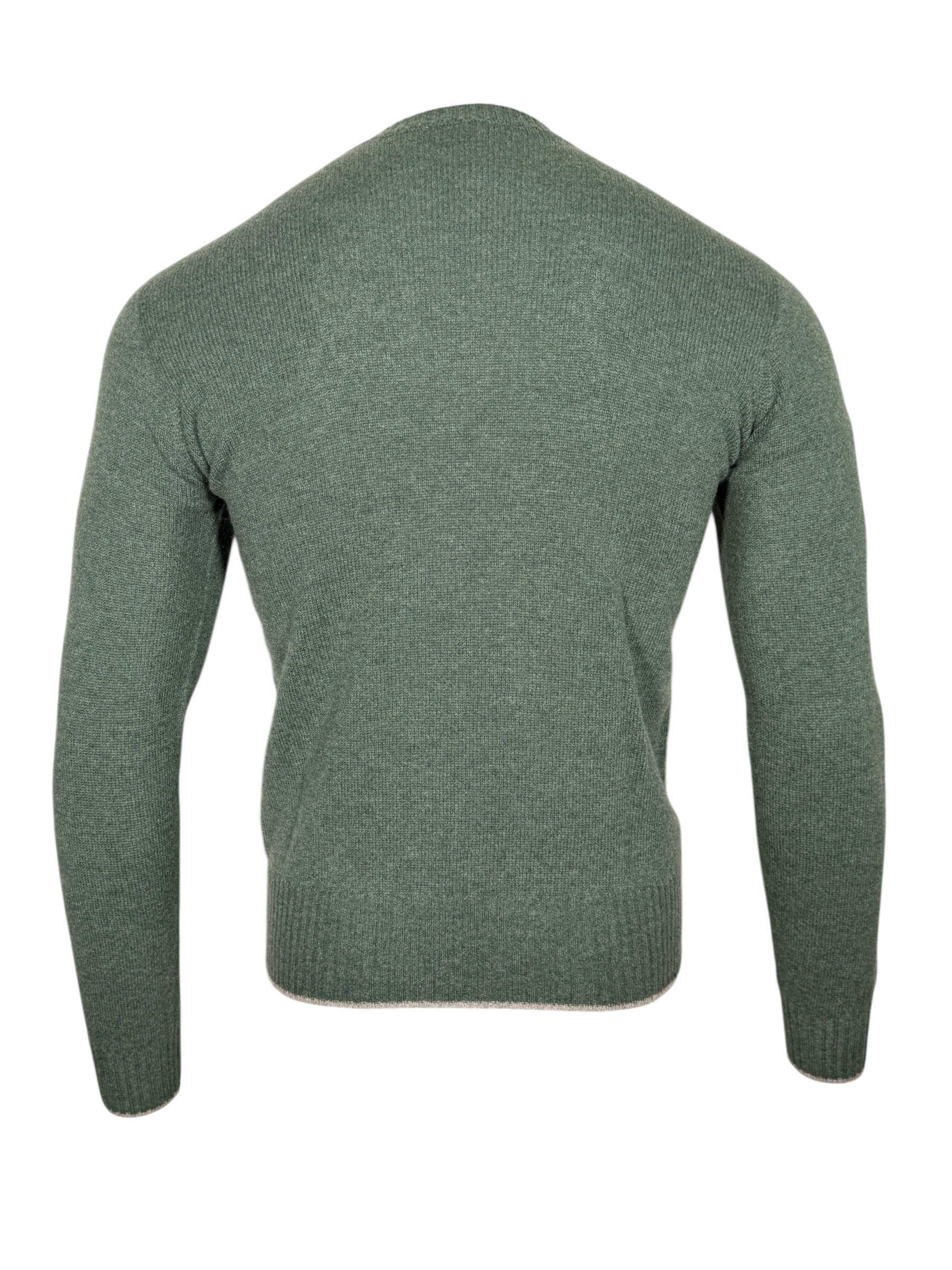 FRADI CASHMERE CREW TIPPED SWEATER - GREEN
