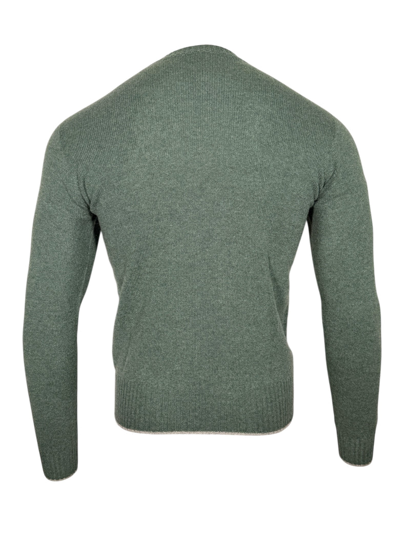 FRADI CASHMERE CREW TIPPED SWEATER - GREEN