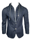ELEVENTY CASUAL JACKET WITH REMOVABLE HOOD - BLUE