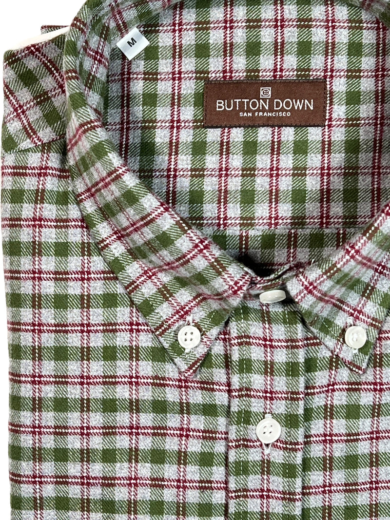 BUTTON DOWN SPORT SHIRT - GREY/GREEN/RED PLAID