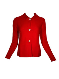 HUBERT GASSER HORIZONTAL RIB CARDIGAN - RED