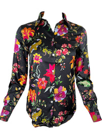 CAMICETTASNOB STRETCH SILK BLOUSE - DEEP NAVY FLOWERS