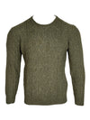 INIS MEAIN PATENTED ARAN CREW NECK SWEATER - OLIVE/KHAKI FLECK