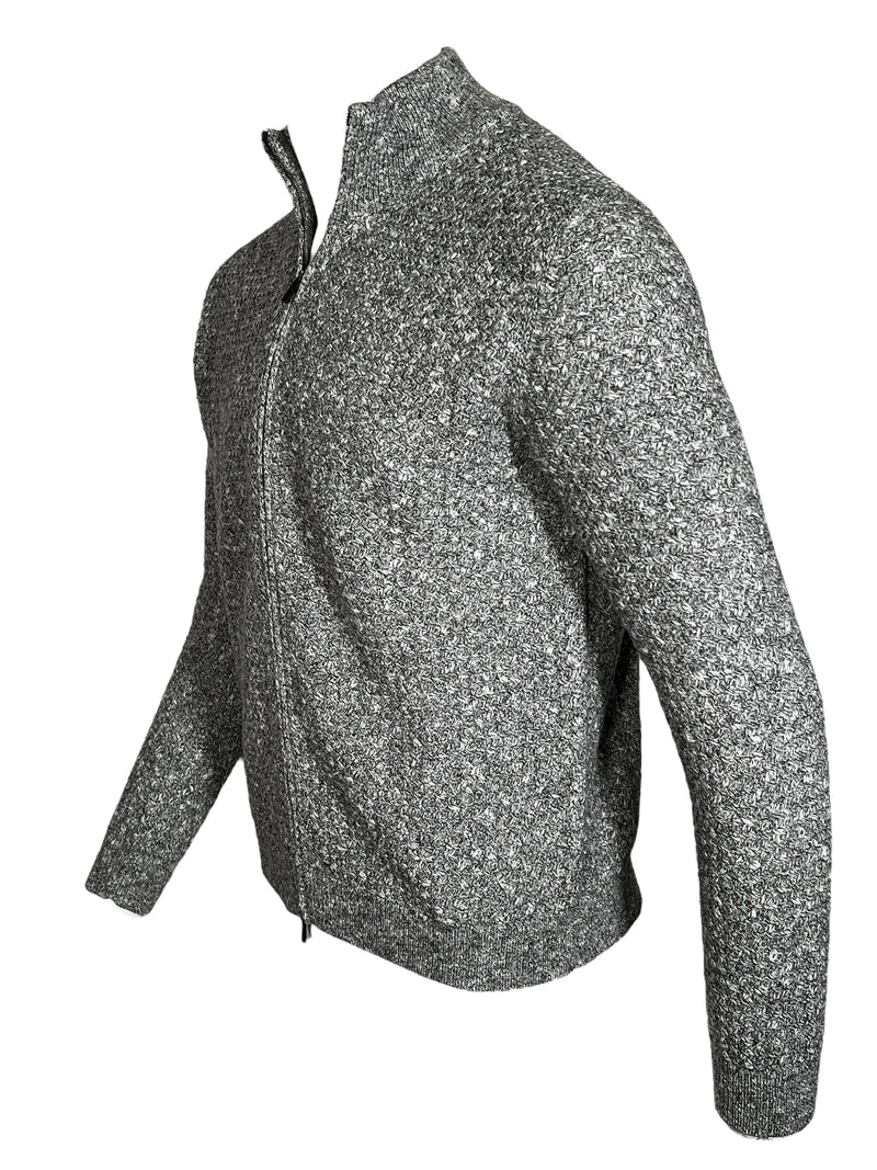 MAURIZIO BALDASSARI BOLLA STITCH MOULINÉ FULL ZIP SWEATER - NATURAL GREY