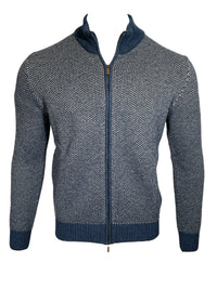 ADESI CASHMERE MEN'S DUAL TONE FULL ZIP SWEATER - CORSARO/SUGHERO