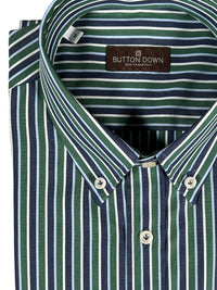 BUTTON DOWN SPORT SHIRT - NAVY/GREEN STRIPE