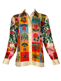 FRANCO FERRARI SILK SHIRT - PATCHWORK FLOWERS