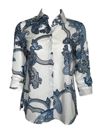 CAMICETTASNOB PAISLEY BLOUSE - BLUE ON WHITE