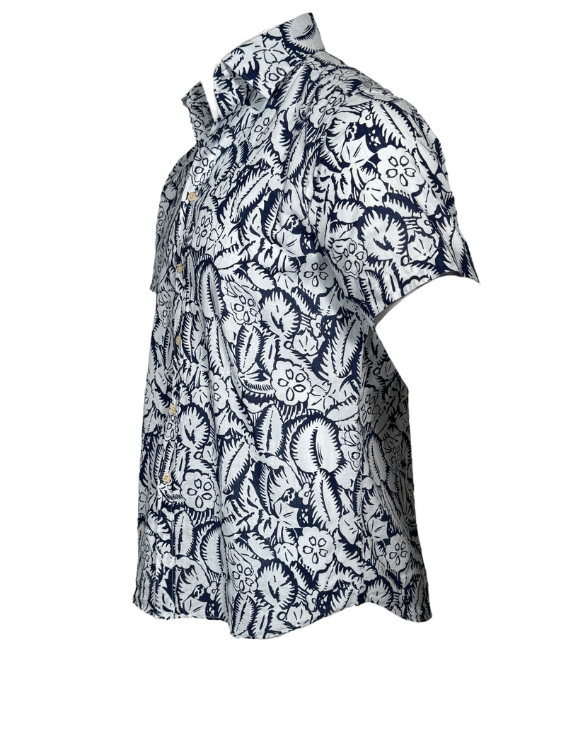 GMF 965 MEN'S LINEN BLEND SHORT-SLEEVE SPORT SHIRT - NAVY/WHITE TROPICAL