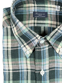 FINAMORE 1925 SPORT LINEN SHIRT - GREEN/TAN PLAID