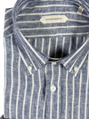GUGLIELMINOTTI LINEN SHIRT - NAVY WITH WHITE STRIPE