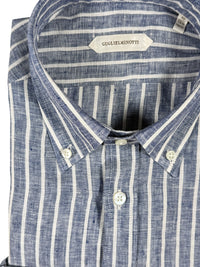 GUGLIELMINOTTI LINEN SHIRT - NAVY WITH WHITE STRIPE