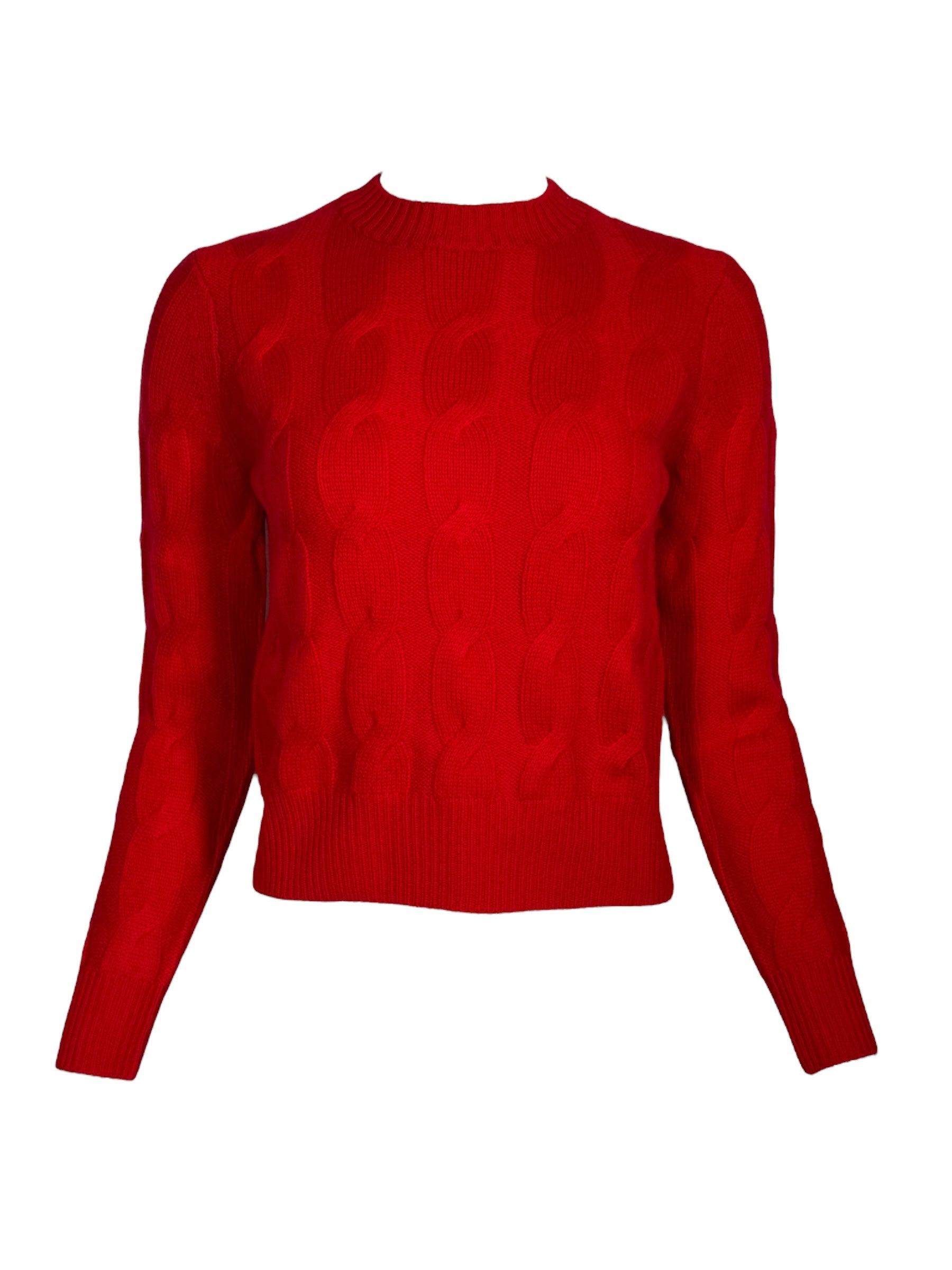 KINROSS LUXE CABLE CREW SWEATER - CRIMSON