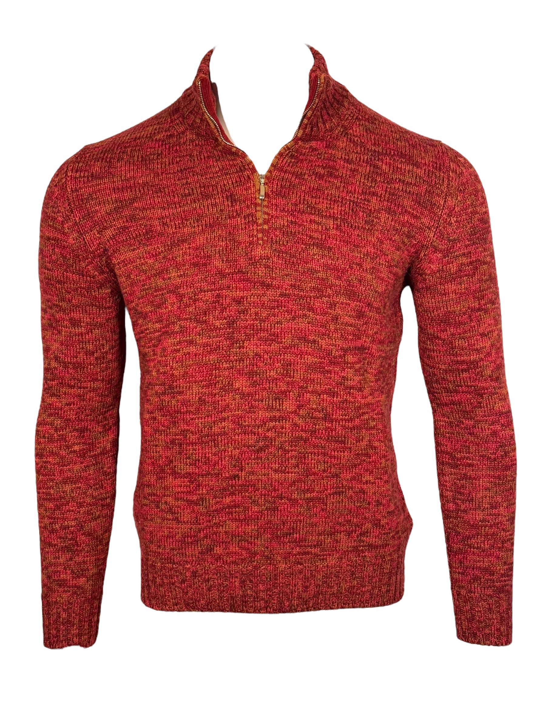 SETTEFILI CASHMERE - 4 PLY QUARTER ZIP MEN'S SWEATER - BURGUNDY/ORANGE MIX