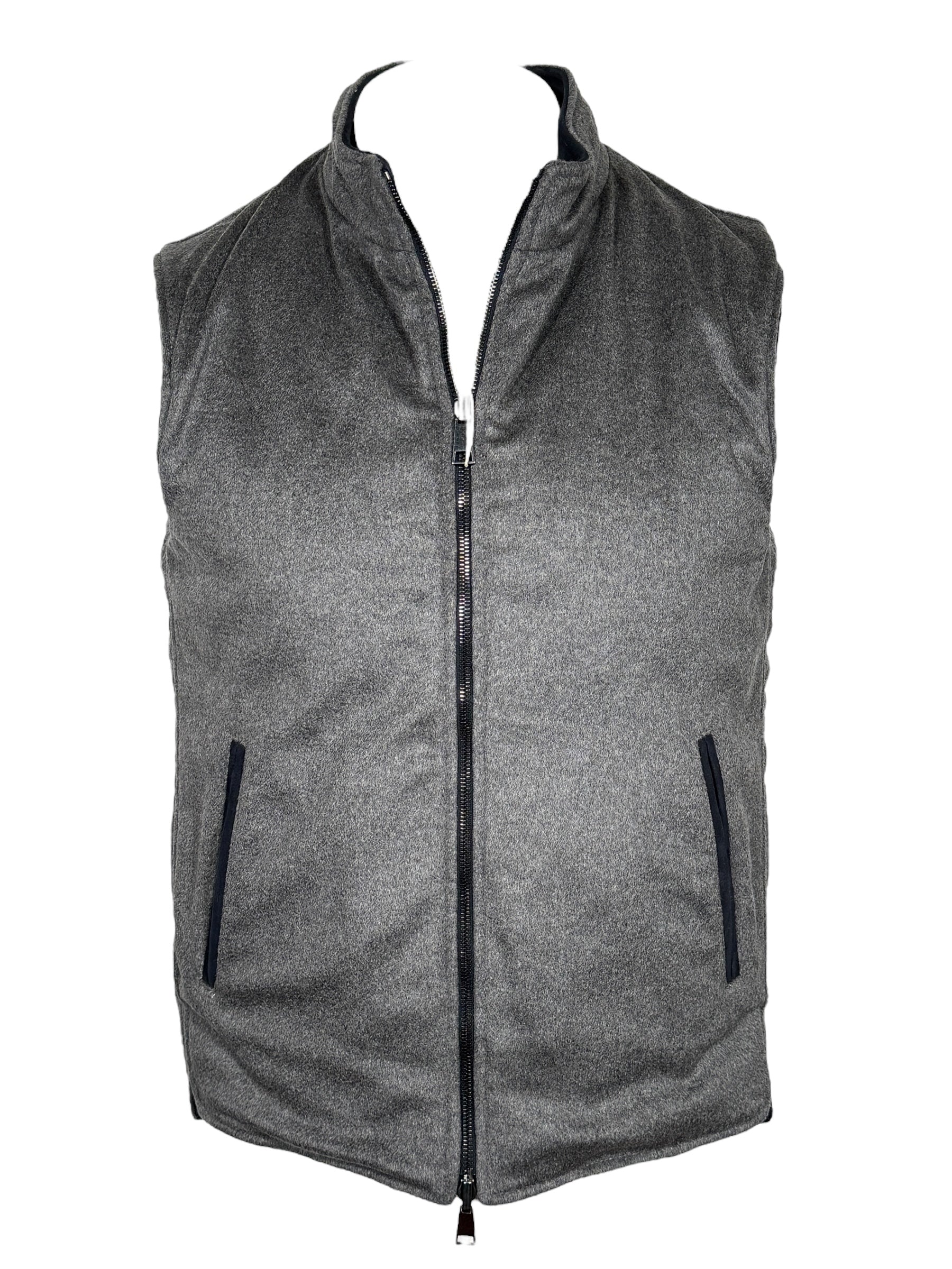 DEL VECCHIO MEN'S SUEDE & CASHMERE REVERSIBLE VEST - NAVY/GREY