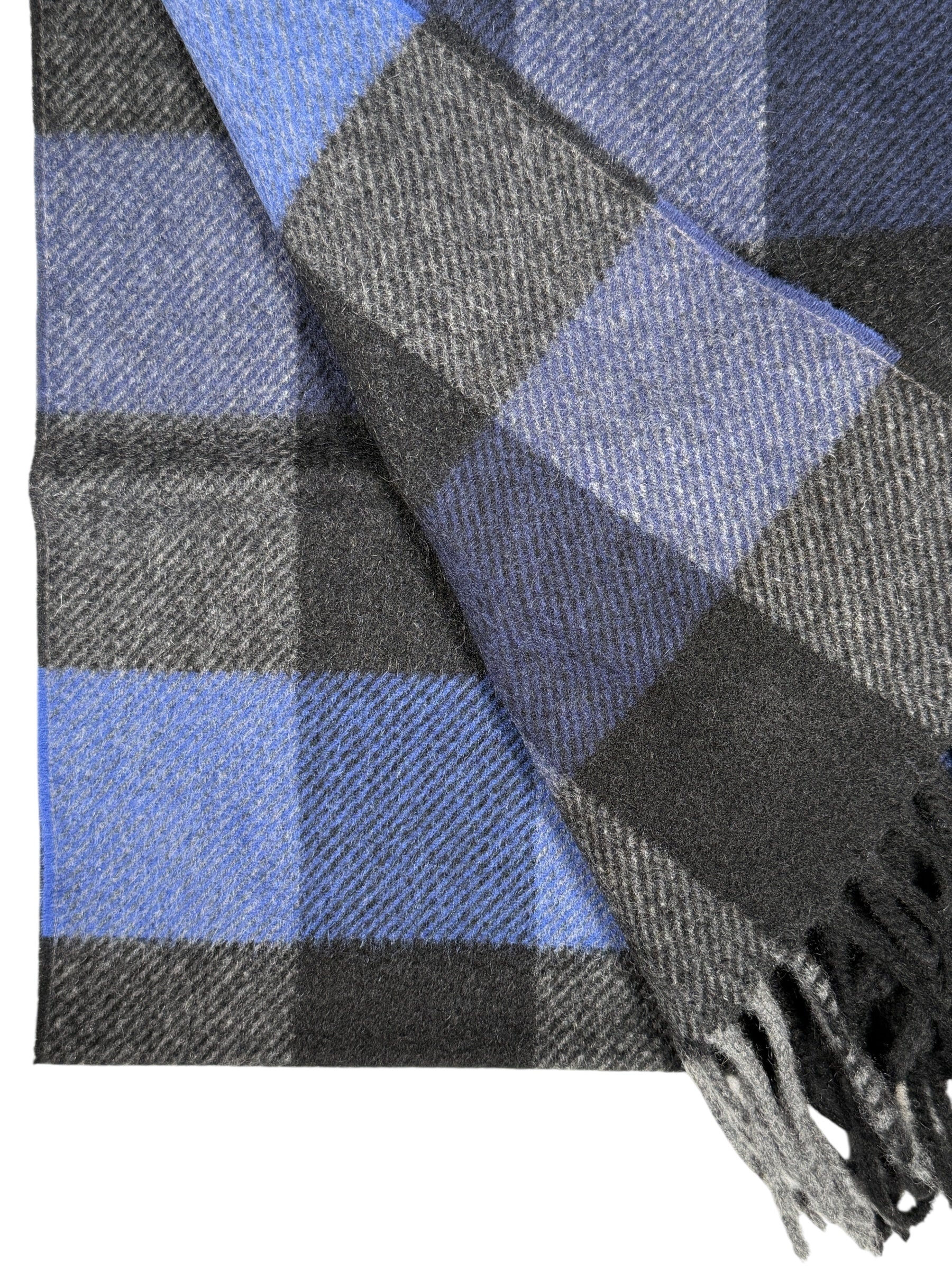 ALAN PAINE STRONE CASHMERE CHECK SCARF - NAVY