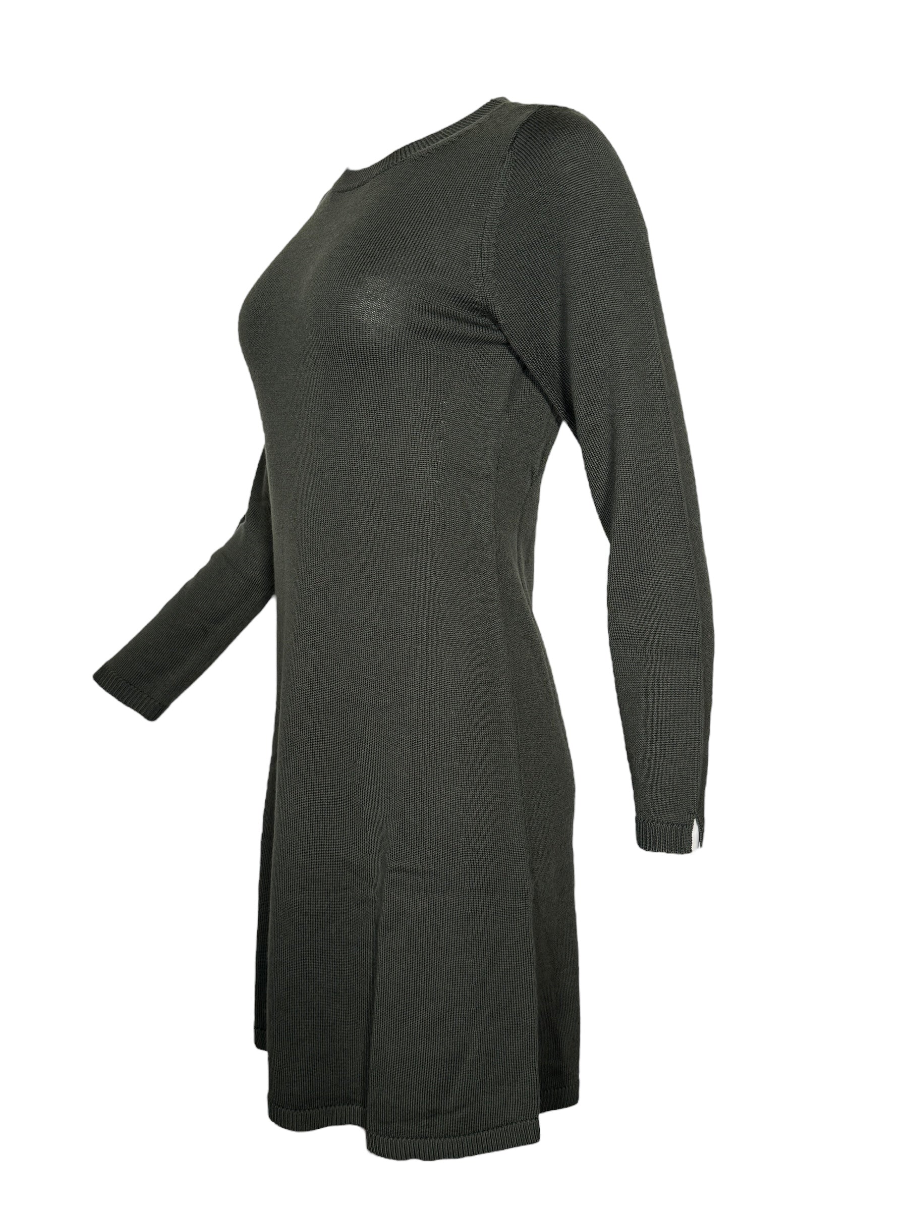REPEAT MERINO LONG SLEEVE DRESS - DEEP GREEN