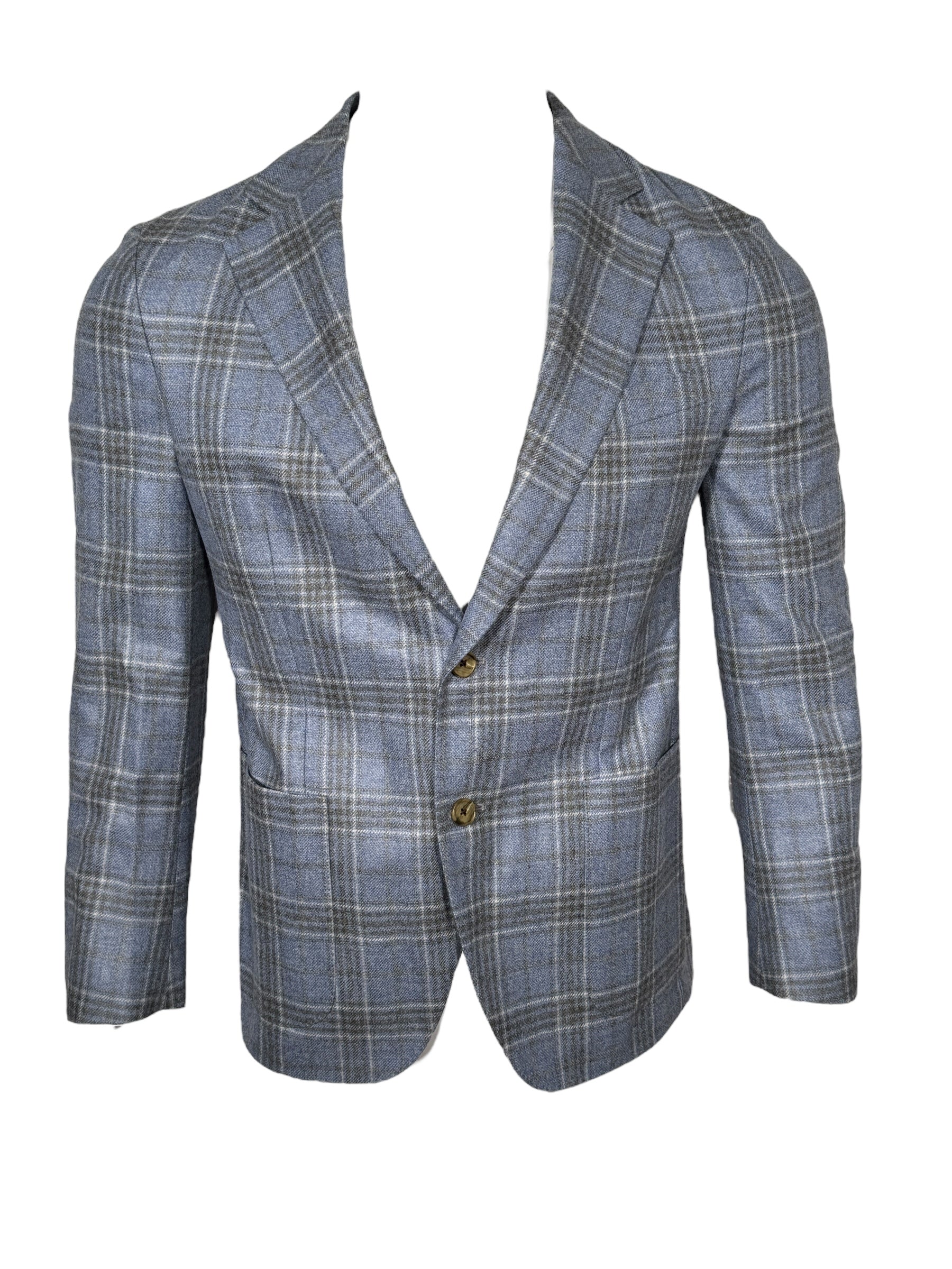 OARS & OLD IVY WOOL/CASHMERE SPORT COAT - LIGHT BLUE/BROWN CHECK