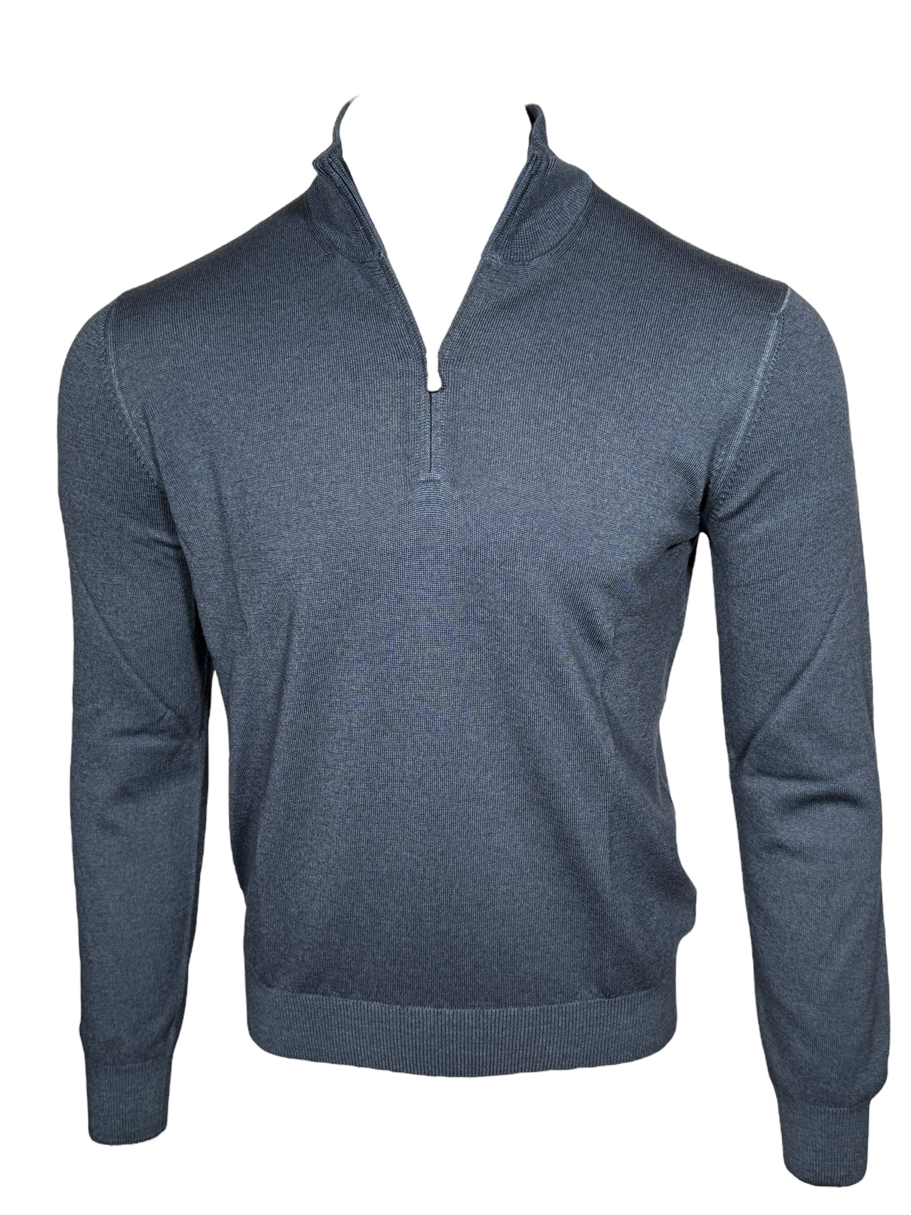 BUTTON DOWN VINTAGE 1/4 ZIP SWEATER - DARK DENIM