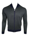 BUTTON DOWN BIRDSEYE FULL ZIP SWEATER - GREEN/NAVY