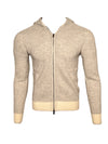 FRADI HONEYCOMB STITCH FULL ZIP HOODED SWEATER - MILK/GREY