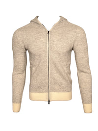 FRADI HONEYCOMB STITCH FULL ZIP HOODED SWEATER - MILK/GREY