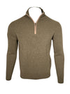 FIORONI CASHMERE MEN'S SUEDE TRIM RIBBED 1/4 ZIP SWEATER - BORNEO