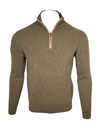 FIORONI CASHMERE MEN'S SUEDE TRIM RIBBED 1/4 ZIP SWEATER - BORNEO