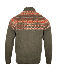 ALAN PAINE HOLMSTON 1/4 ZIP FAIRISLE SWEATER - MOORLAND