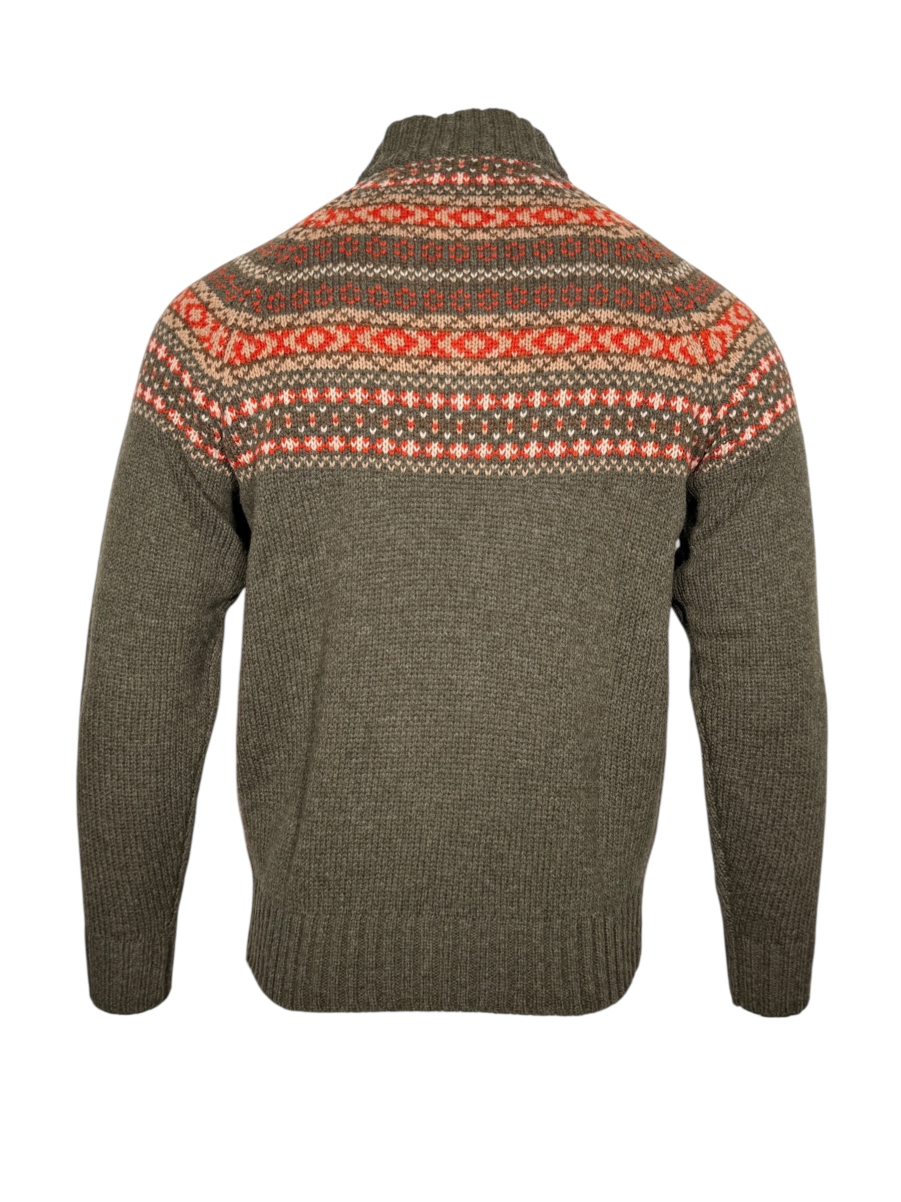 ALAN PAINE HOLMSTON 1/4 ZIP FAIRISLE SWEATER - MOORLAND