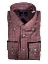 EMANUEL BERG CHECKED TWILL MELANGE PREMIUM LUXURY MEN'S SHIRT - DARK RED