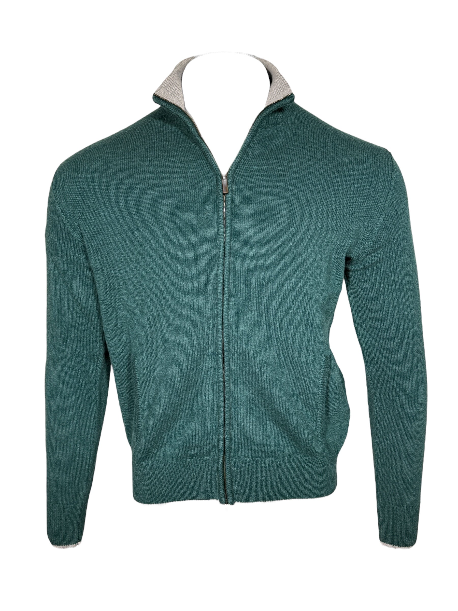 ADESI CASHMERE MEN'S TIPPED FULL ZIP SWEATER - DRAGO/CITY