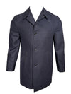 OARS & OLD IVY WOOL WALKING COAT WITH LEATHER TRIM - NAVY PLAID