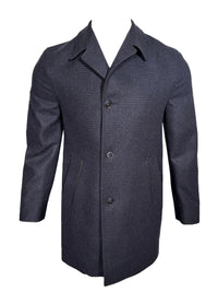 OARS & OLD IVY WOOL WALKING COAT WITH LEATHER TRIM - NAVY PLAID