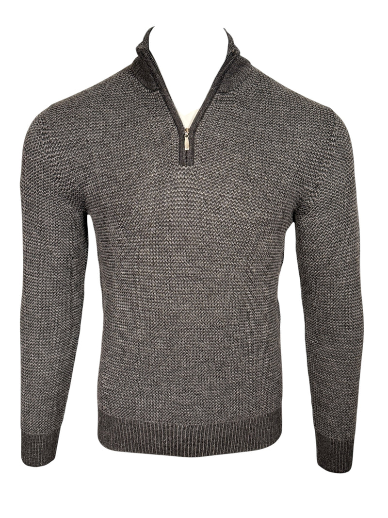 PERU UNLIMITED 1/4 ZIP HOUNDSTOOTH SWEATER - BLACK/GREY