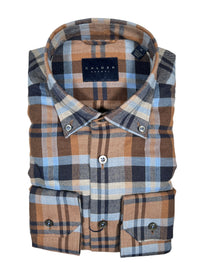 CALDER CARMEL MEN'S PLAID FLANNEL SHIRT - NAVY/BROWN