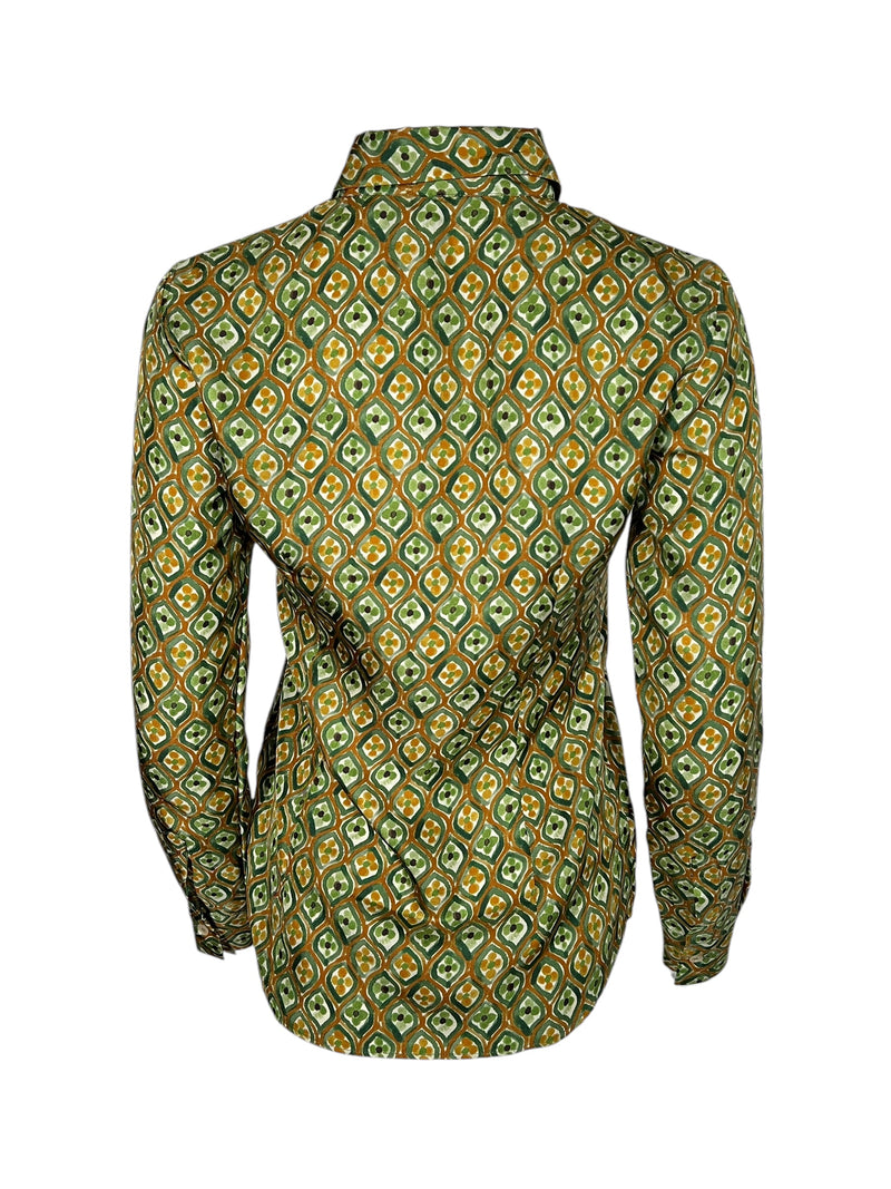 CALIBAN SILK BLOUSE - MUSTARD/GREEN DIAMOND