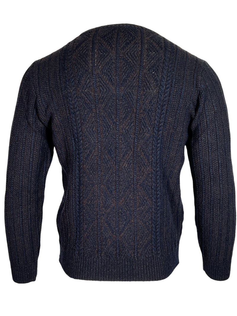 INIS MEAIN PATENTED ARAN CREW NECK SWEATER - NAVY/BROWN MIX