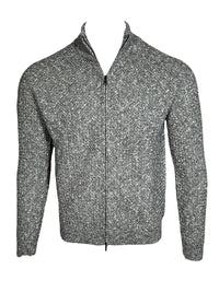 MAURIZIO BALDASSARI BOLLA STITCH MOULINÉ FULL ZIP SWEATER - NATURAL GREY