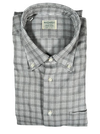 MAZZARELLI PLAID SPORT SHIRT - LIGHT GREY