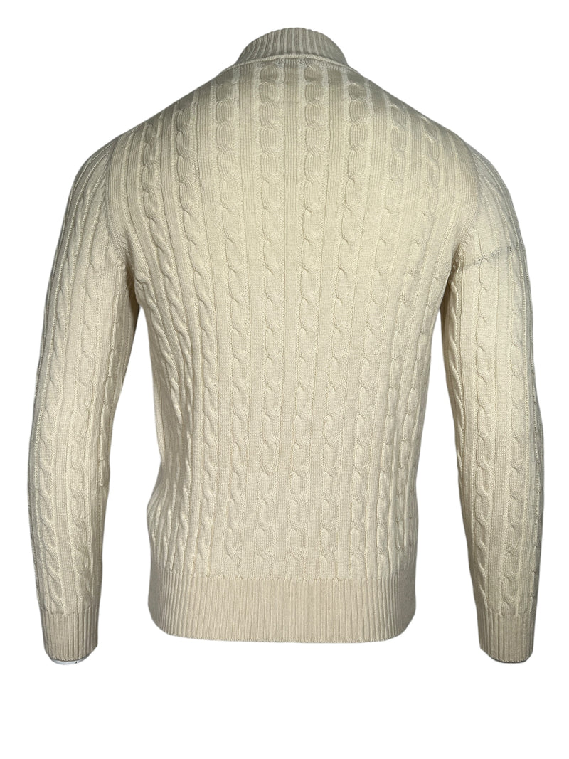 ADESI CASHMERE MEN'S CABLE 1/2 ZIP SWEATER - NATURALE