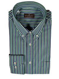 BUTTON DOWN SPORT SHIRT - NAVY/GREEN STRIPE